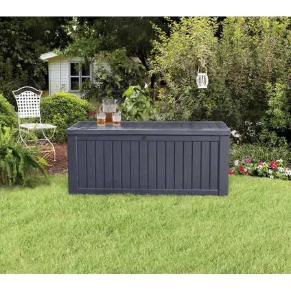 Keter Kussenbox Rockwood - Houtlook - Grijs - 570l - 155x72,4x64,4cm, foto 5