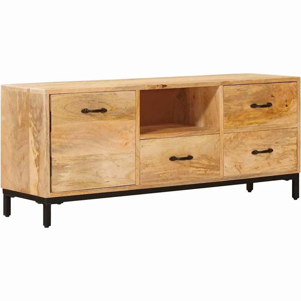vidaXL Tv-meubels met lade Bruin 110 x 30 x 46 cm Massief Mango Hout, foto 3
