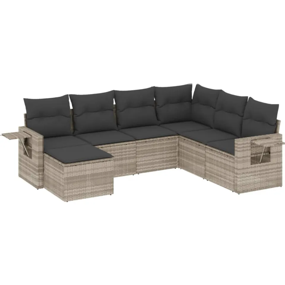 vidaXL 7-delige Loungeset met kussens poly rattan lichtgrijs grijs