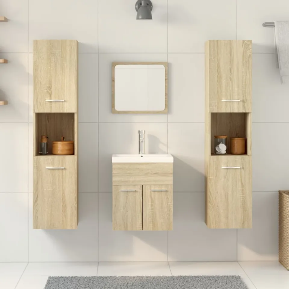 vidaXL 4-delige Badkamermeubelset bewerkt hout sonoma eikenkleurig, foto 2