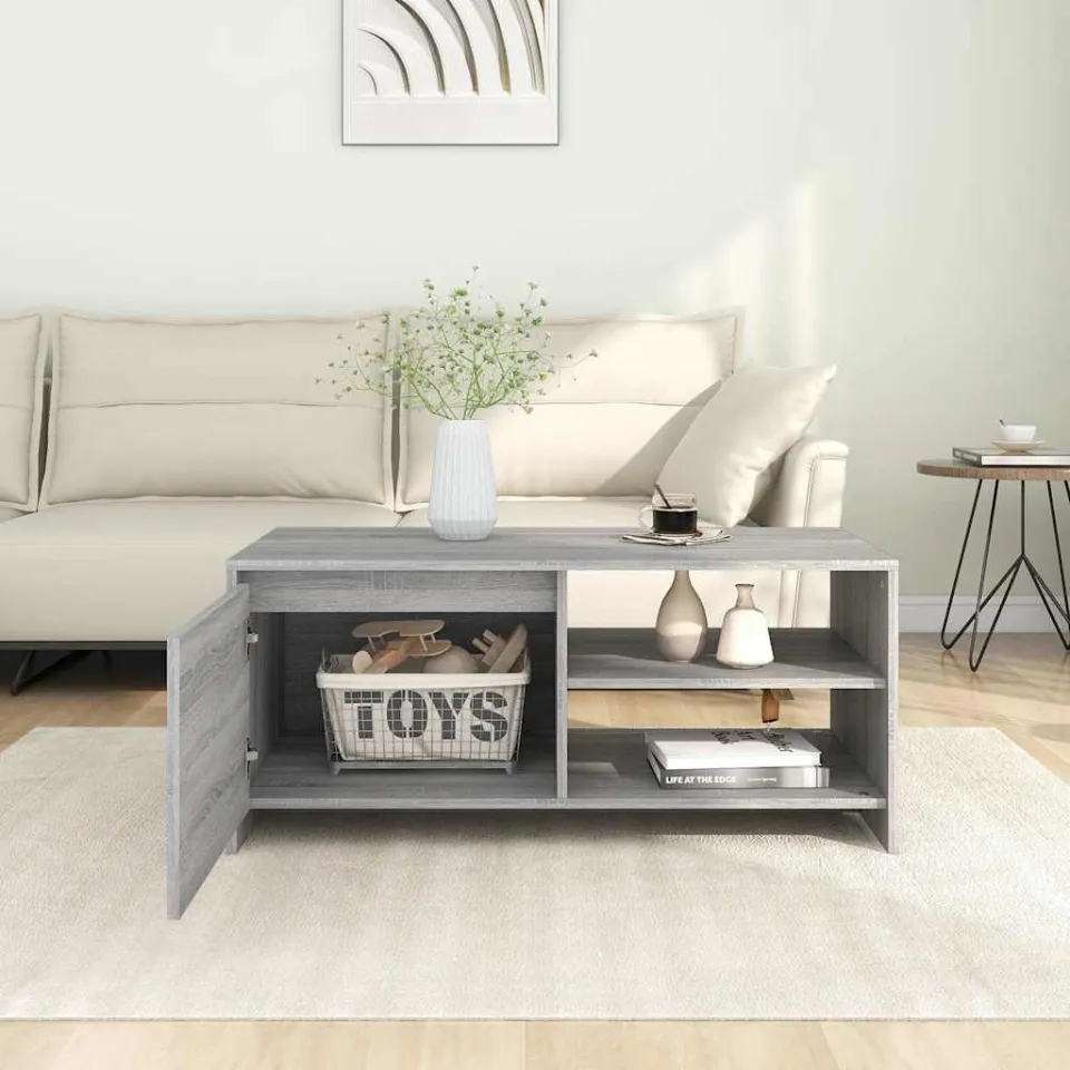 vidaXL Salontafel 102x50x45 cm bewerkt hout grijs sonoma eikenkleurig, foto 2