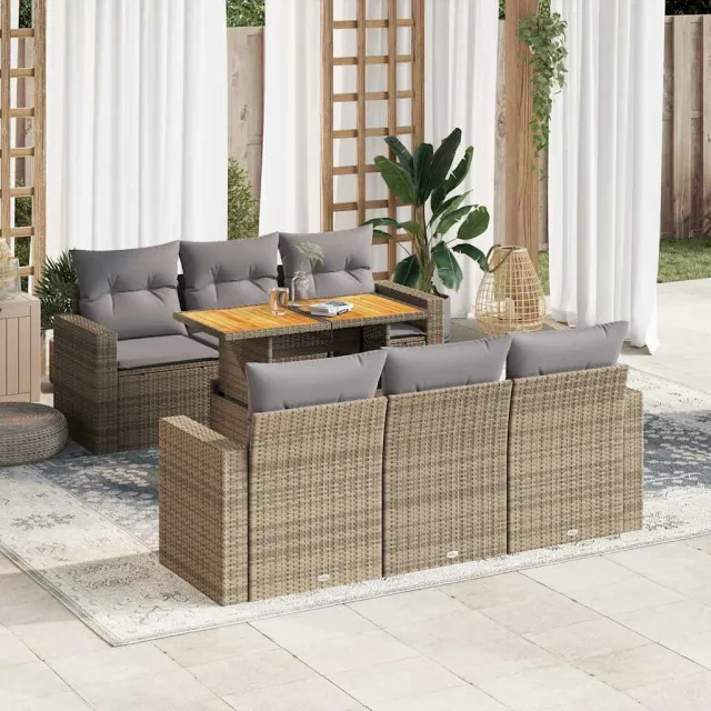 vidaXL 7-delige Loungeset met kussens poly rattan beige, foto 2