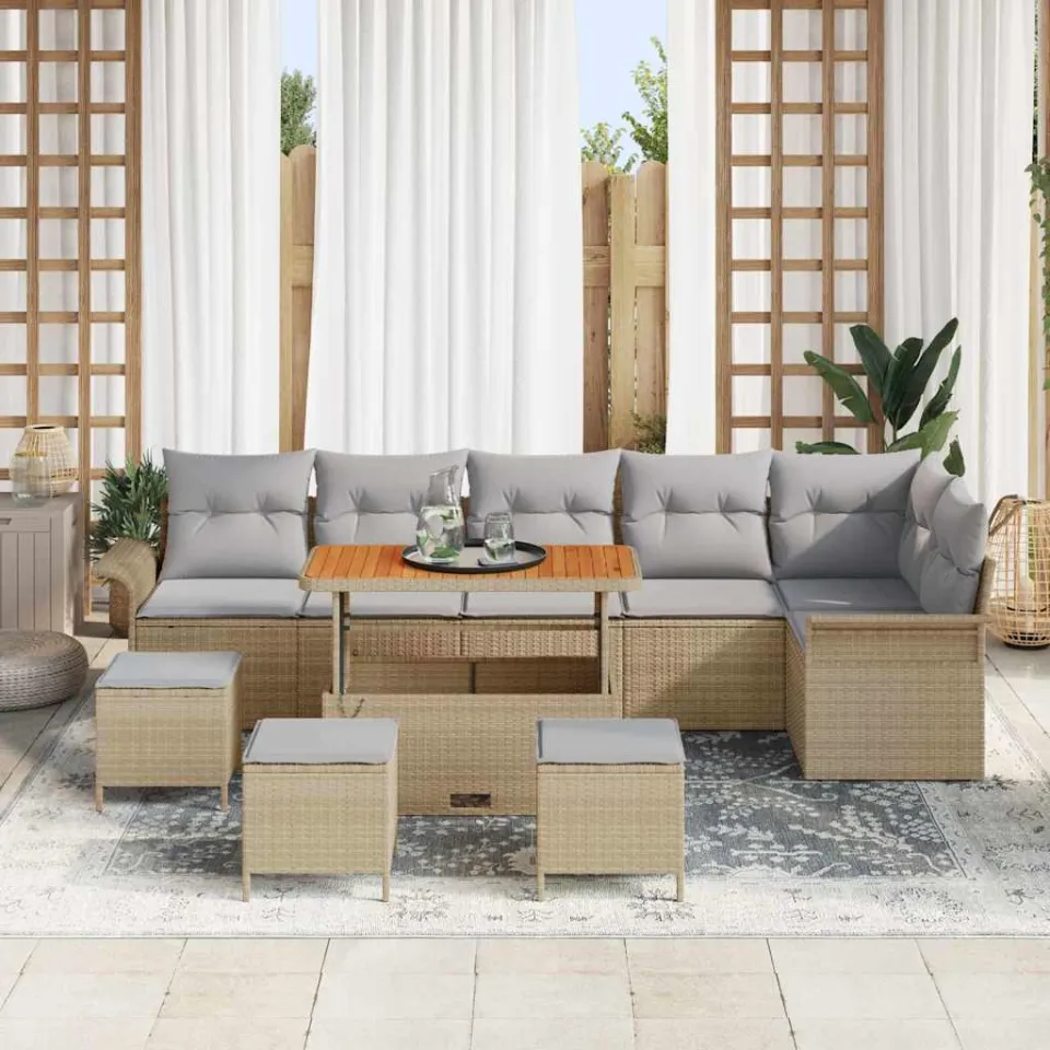 vidaXL Tuinbankenset 10 st Beige poly rattan, foto 3