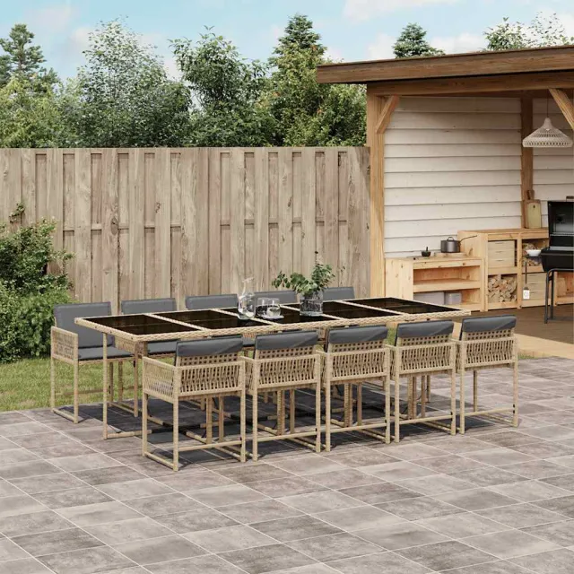 vidaXL 11-delige Tuinset met kussens poly rattan gemengd beige, foto 2