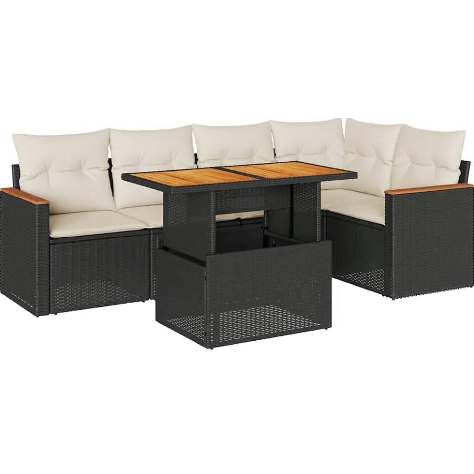 vidaXL 6-delige Loungeset met kussens poly rattan acacia zwart, foto 3