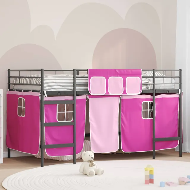 vidaXL Bunkbed voor kinderen met gordijnen Zwart en Roze 80 x 200 cm