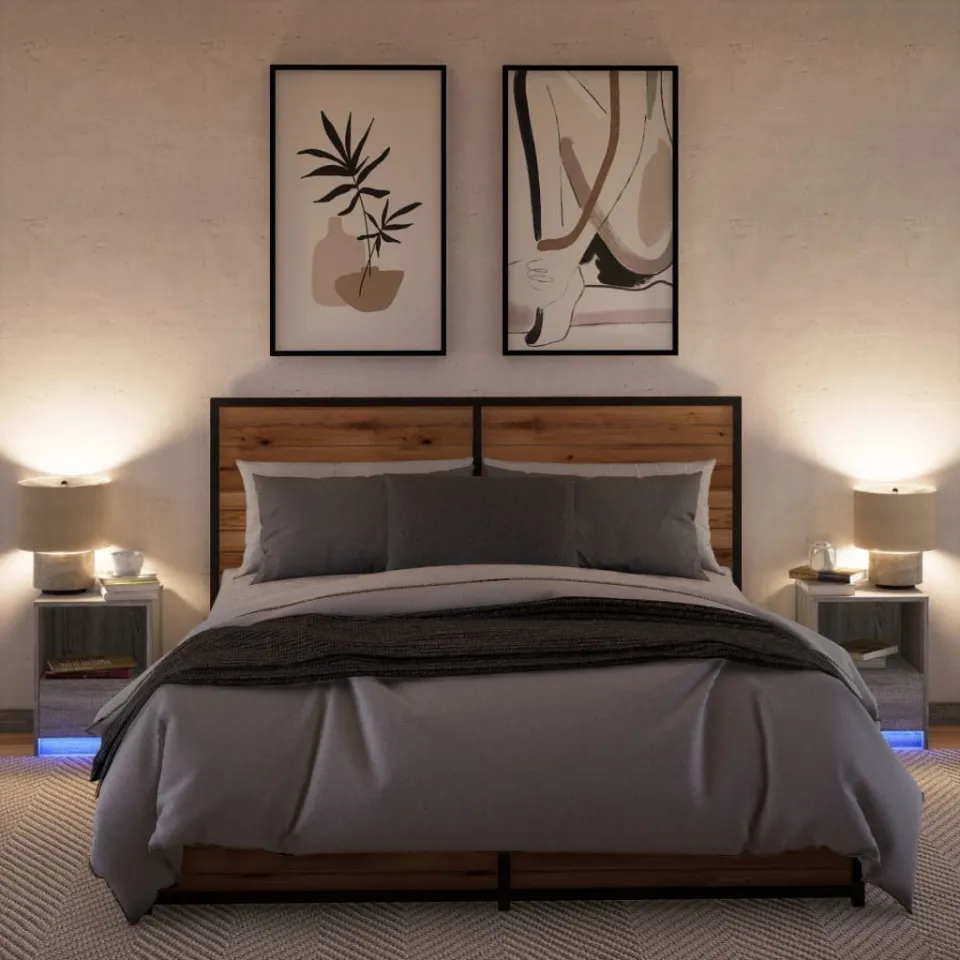 vidaXL Nachtkastjes met LED-verlichting 2 st bewerkt hout grijs sonoma, foto 4