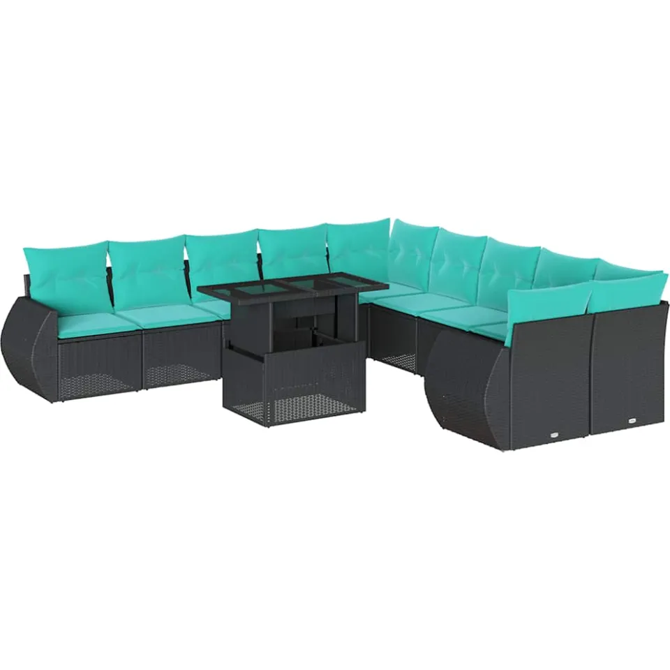 vidaXL 11-delige tuinbankset met kussens, zwart polyrotan, foto 3