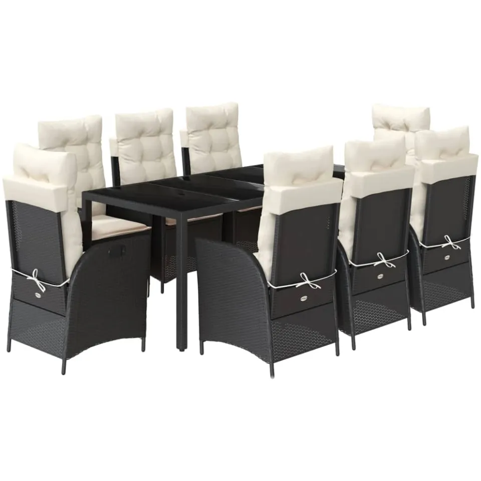 vidaXL 9-delige Tuinset poly rattan zwart