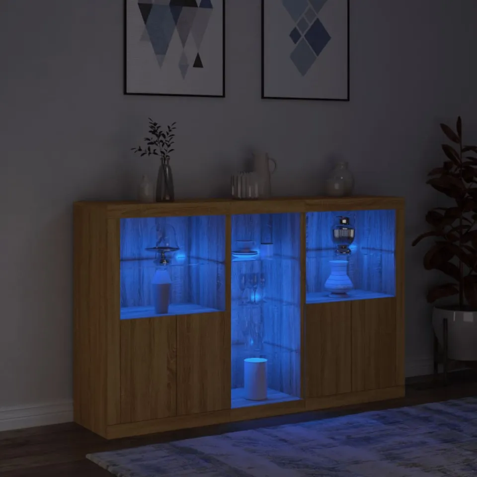 vidaXL Dressoir met LED-verlichting 162x37x100 cm sonoma eikenkleurig, foto 4