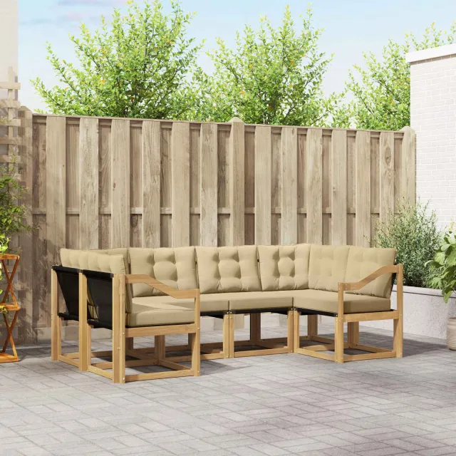 vidaXL Buiten bankenset 6 st 6-zits Wit en Beige