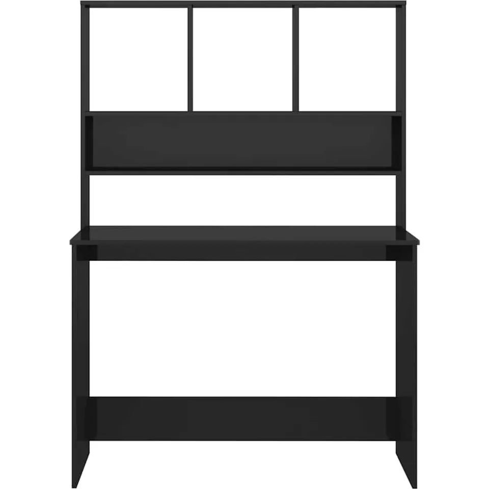 vidaXL Bureau met schappen 110x45x157 cm bewerkt hout hoogglans zwart