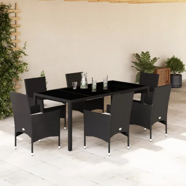 vidaXL 7-delige Tuinset met kussens poly rattan en acaciahout zwart, foto 2