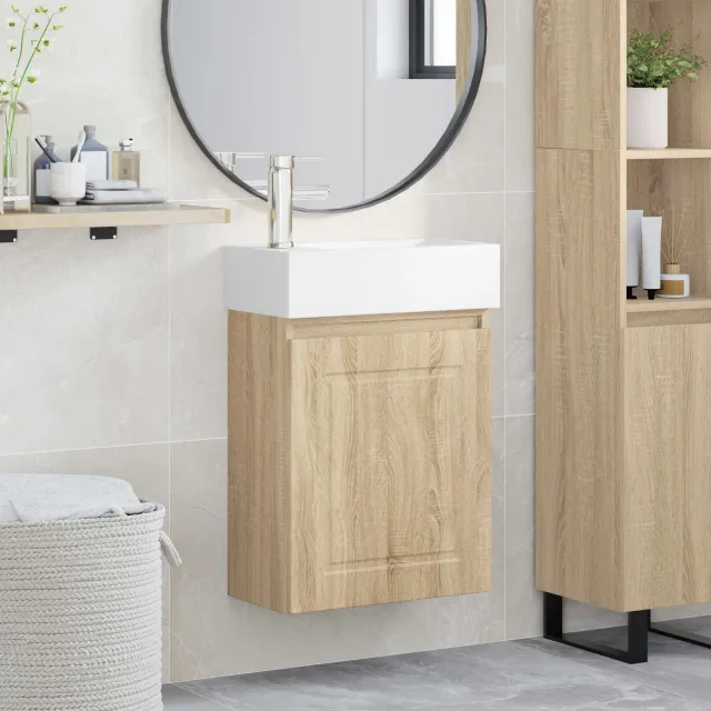 vidaXL Badkamermeubel met kraan Sonoma Eiken 45,5 x 22,5 x 84 cm Bruin