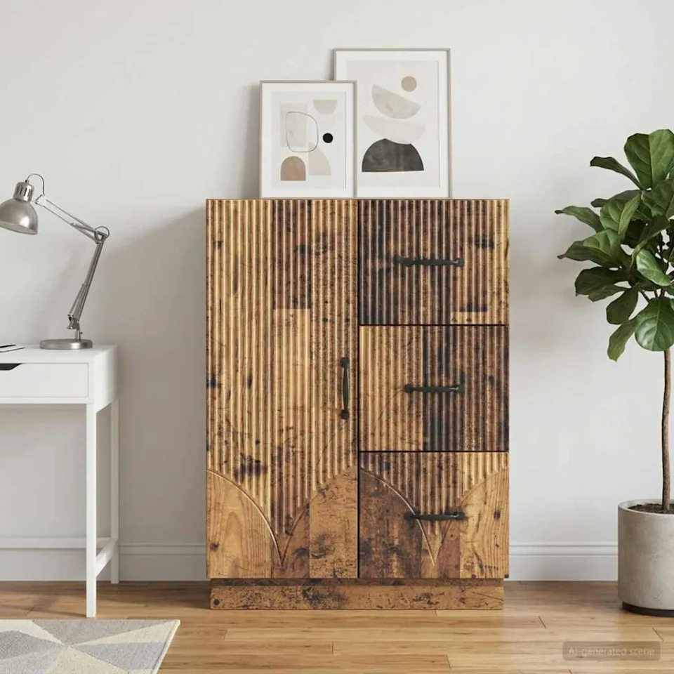 vidaXL Dressoir met lade Oud hout 66 x 34,5 x 87 cm Bewerkt hout bruin, foto 3