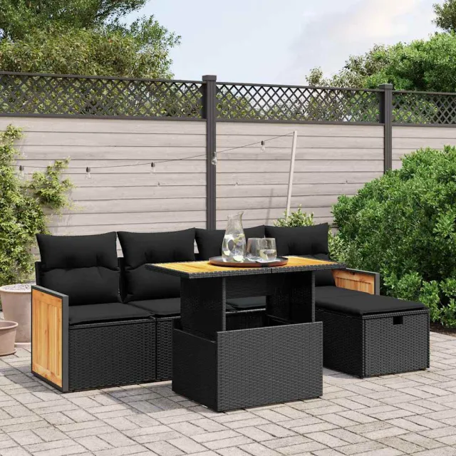 vidaXL 6-delige Loungeset met kussens poly rattan zwart, foto 2