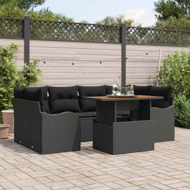 vidaXL Tuin Sofa Set 7 st Zwart Poly riet, foto 2