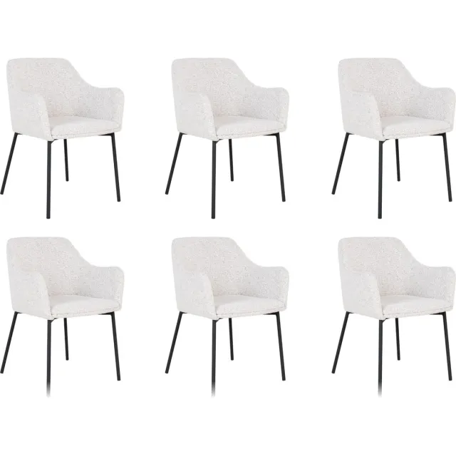 QUVIO Witte eetkamerstoelen Lima - Eetkamerstoel - Eetkamer stoelen - Eetkamerstoel met armleuning - Bouclé - Staal - Wit - Set van 6