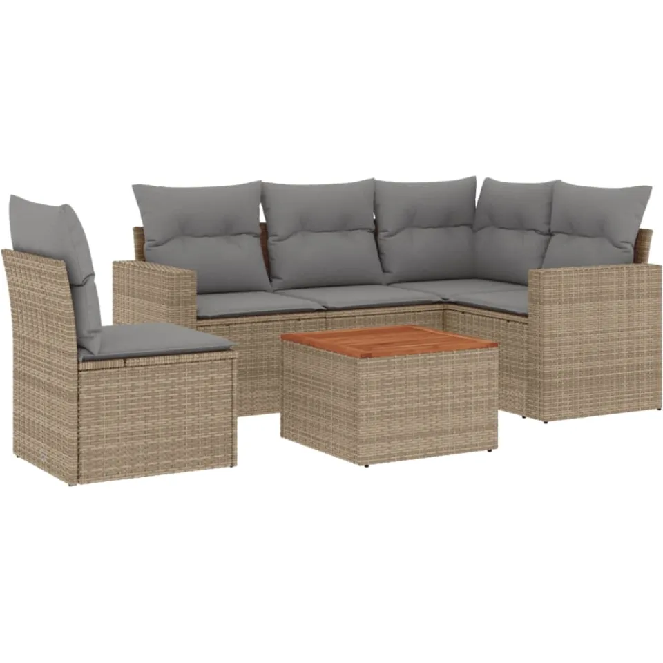 vidaXL 6-delige Loungeset met kussens poly rattan beige, foto 3
