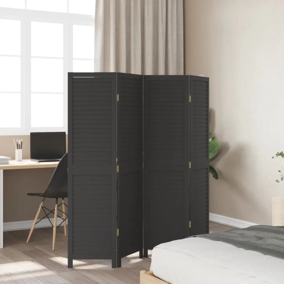 vidaXL Kamerscherm met 4 panelen massief paulowniahout zwart, foto 3