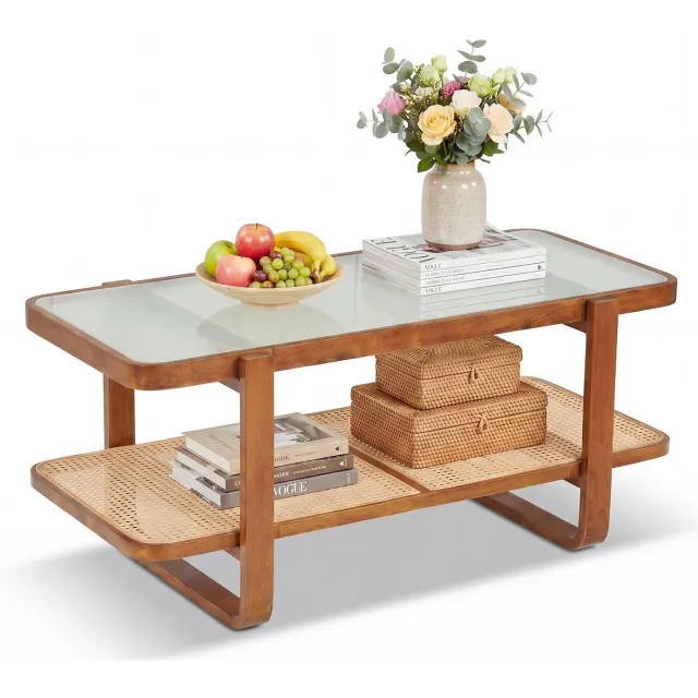 Suredeal Salontafel - Rechthoekige Woonkamer Tafel - Woonkamer Kantoor Walnoot - 105x50,5x45 cm - Walnoot
