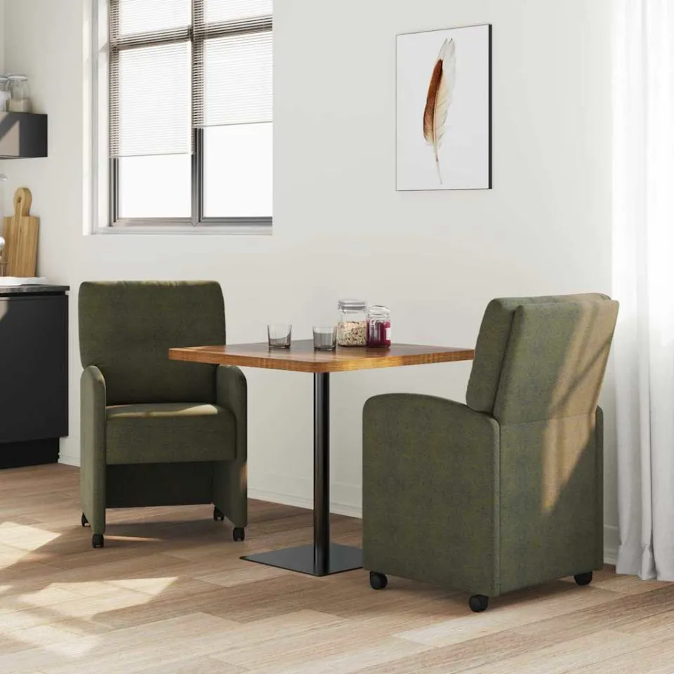 vidaXL Eetkamerstoelen met Wieltjes 2 st Faux suede leer Leger groen, foto 3