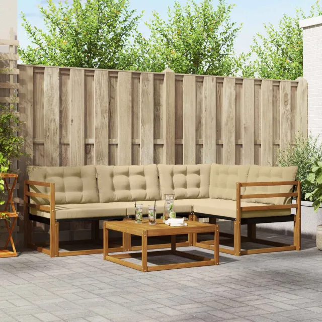 vidaXL Buiten bankenset 5 st 4-zits Natuurlijk en Beige