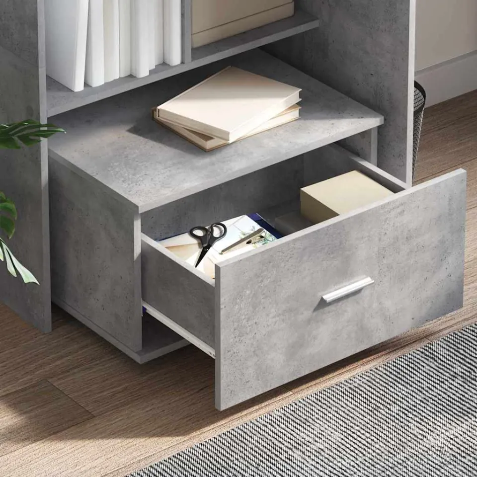 vidaXL Bureau Beton Grijs Bewerkt hout 131,5 x 50 x 106,5 cm, foto 4