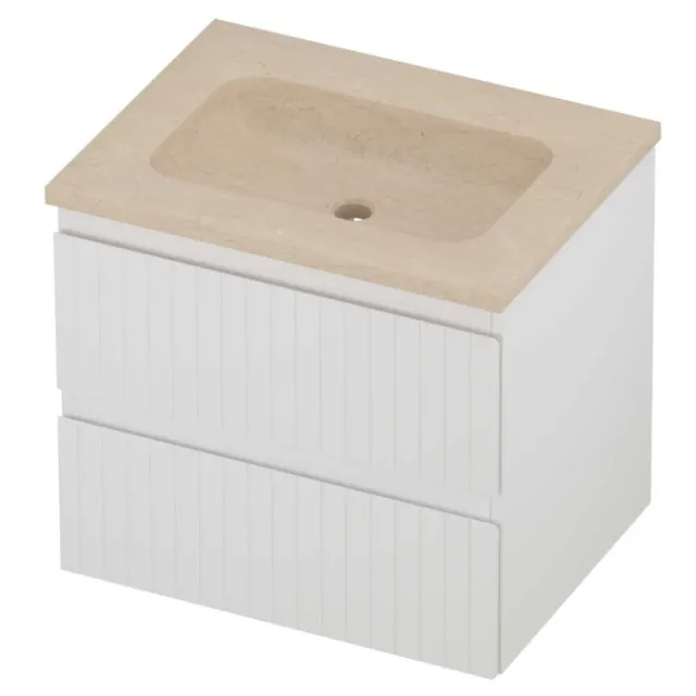 Proline Rollo Badmeubelset Hardsteen Elegant Gefreesd 60x46x54 cm Sand Stone Mat Wit
