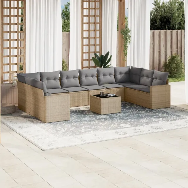 vidaXL 11-delige Tuinset met kussens poly rattan beige, foto 2