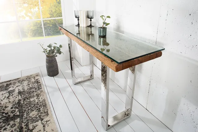 Invicta Interior Massieve console BARRACUDA 120cm teak met stalen sledepoten- 36649 Zie omschrijving