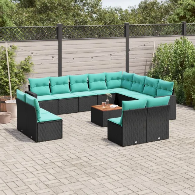 vidaXL 13-delige Loungeset met kussens poly rattan zwart, foto 2
