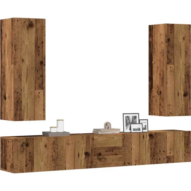 vidaXL 5-delig Tv-meubelset wandmontage bewerkt hout oud houtkleurig Bruin