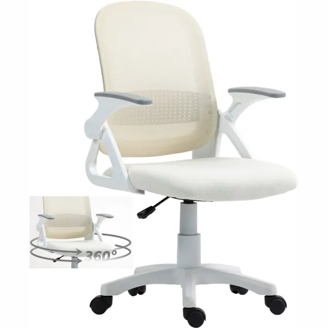 TEKROA Ergonomische Bureaustoel - bureaustoelen voor volwassenen - Mesh Bureaustoel met Opklapbare Armleuningen en Lendensteun -360° rotatiefunctie wit