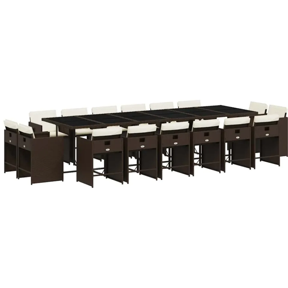 vidaXL 17-delige Tuinset met kussens poly rattan bruin