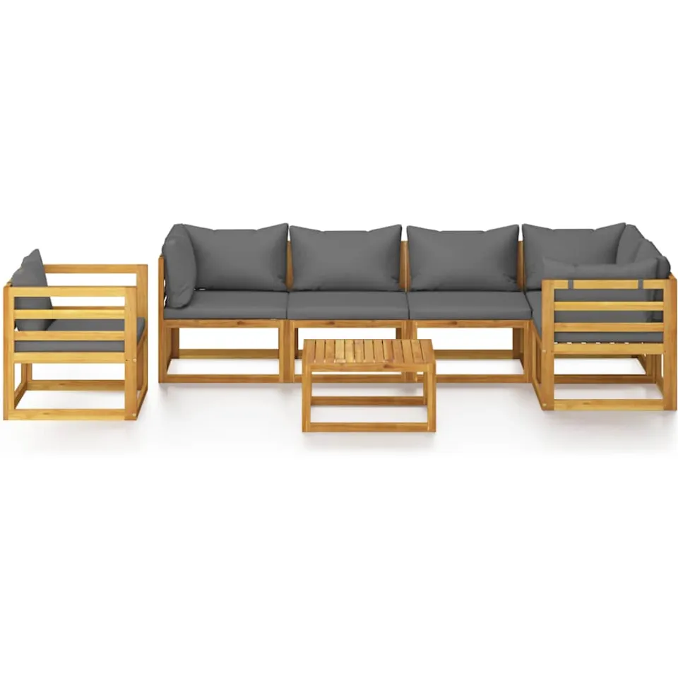 vidaXL 7-delige Loungeset met kussens massief acaciahout Grijs
