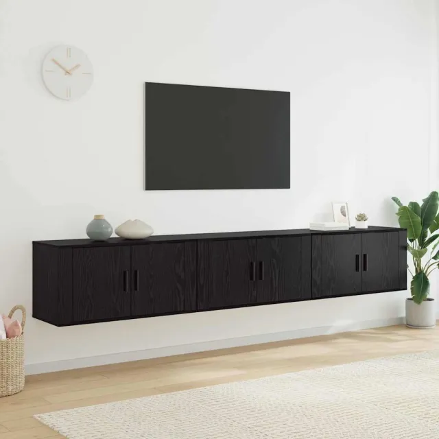 vidaXL Wandtv-kast Set 3 st 80 x 34,5 x 40 cm Zwart Eiken