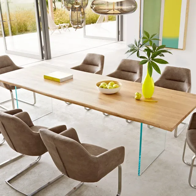 DELIFE Eetkamertafel Edge eiken natuur 260x100x2,5-3 glas Live-Edge Bruin