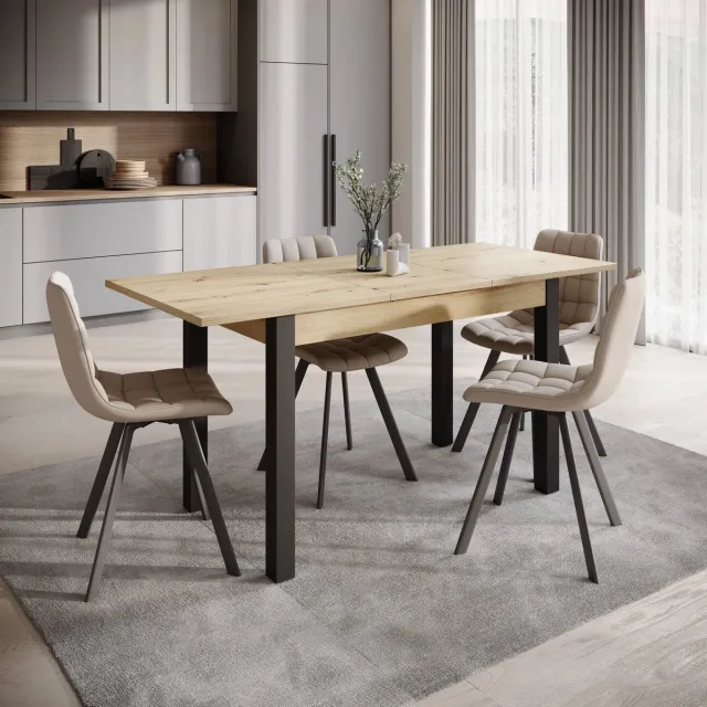 MEUBELLA Noah - Eetkamertafel - Eiken/zwart Bruin