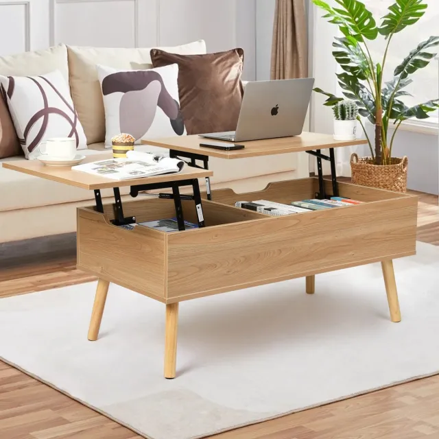 VOWNER in hoogte verstelbare salontafel, 3-in-1 multifunctionele woonkamertafel Houtkleur