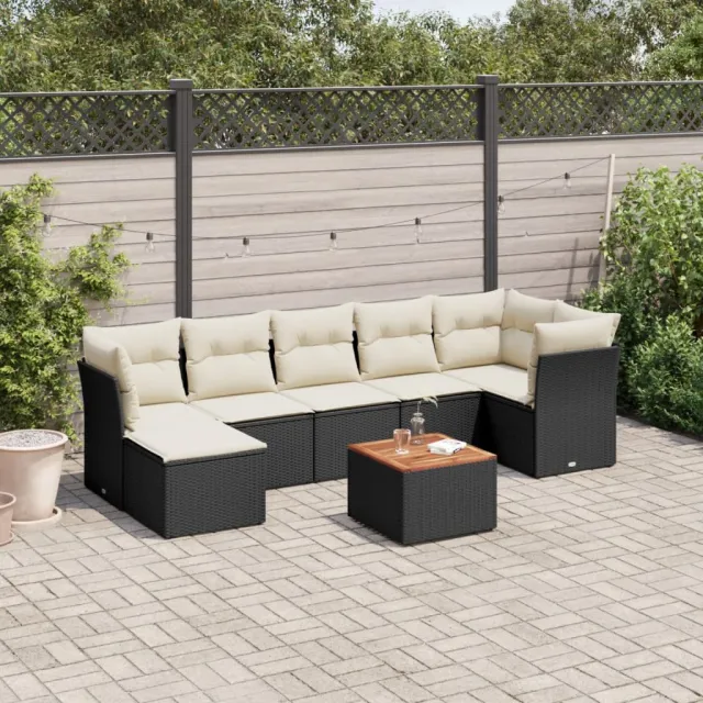 vidaXL 8-delige Loungeset met kussens poly rattan zwart, foto 2