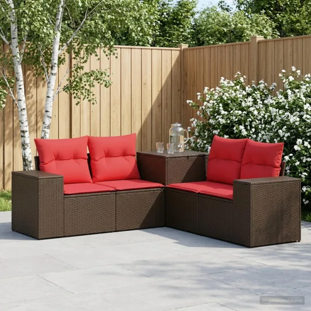 vidaXL Bankstel 5 st Bruin en Rood 200 x 200 x 85 cm