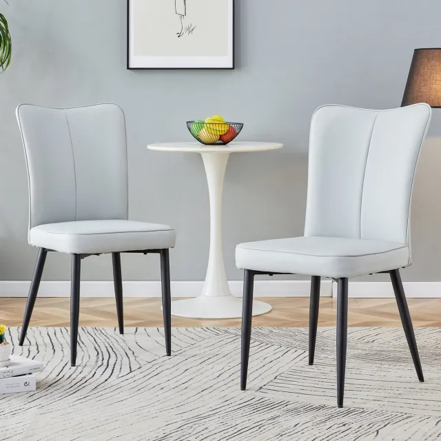 MODENUIT Eetkamerstoel - Set Van 2 - Ergonomische Rugleuning En Antislipvoeten - Voor Eetkamer - PU - Lichtgrijs Lichtgrijs Zwart