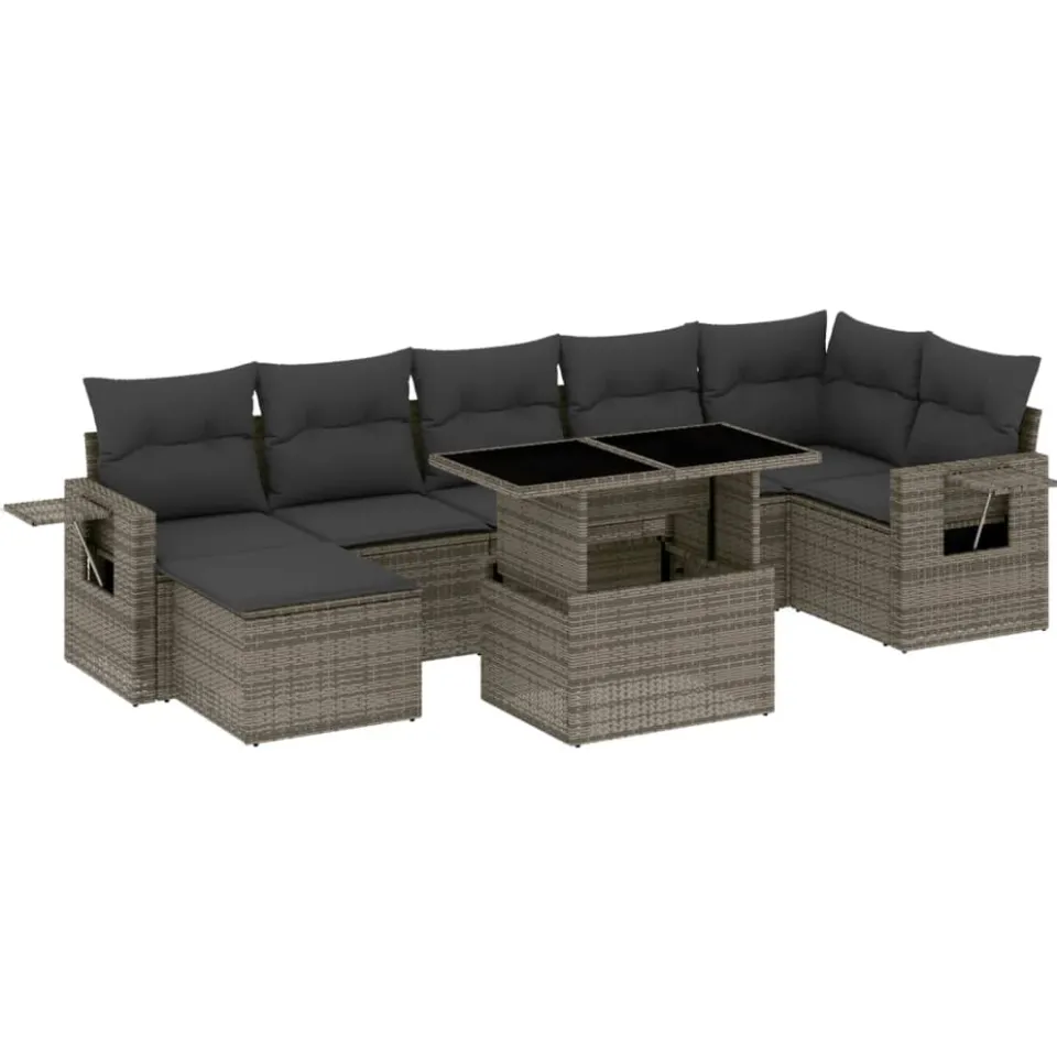 vidaXL 8-delige Loungeset met kussens poly rattan grijs, foto 3