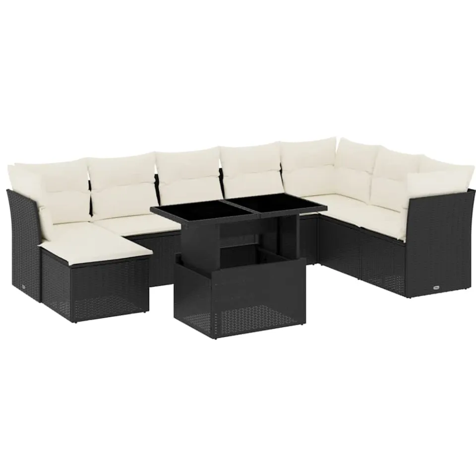 vidaXL 9-delige Loungeset met kussens poly rattan zwart, foto 3