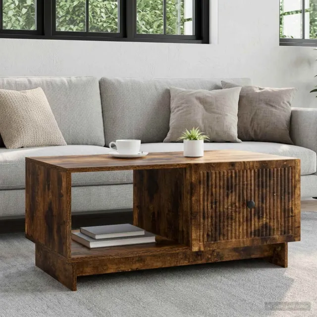 vidaXL Salontafel Gerookt eiken 90 x 50 x 40 cm Bewerkt hout, foto 2