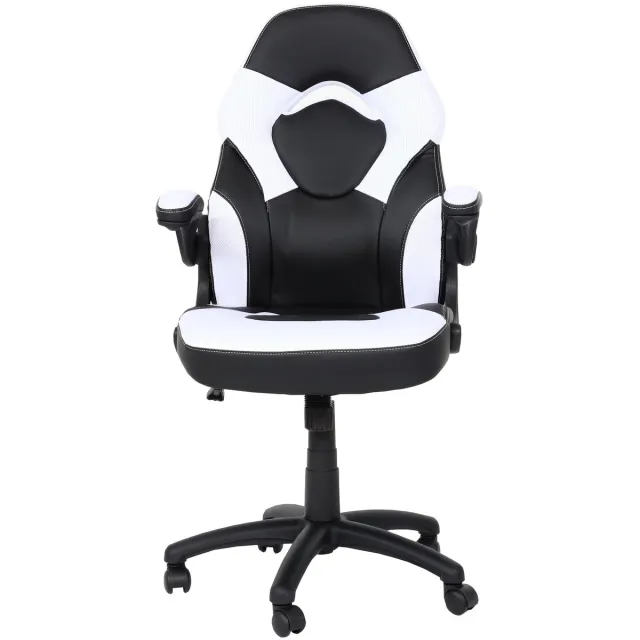 MCW Bureaustoel MCW-K13, draaistoel gamestoel, ergonomisch, verstelbare armleuning, kunstleer ~ zwart-wit