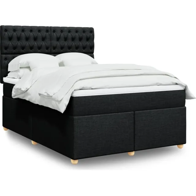 vidaXL Boxspring met matras stof zwart 160x200 cm