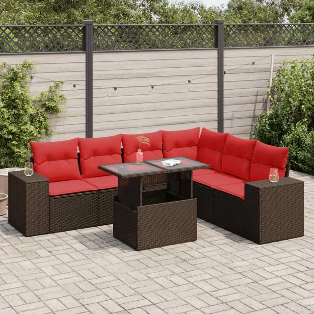 vidaXL 7-delige Loungeset met kussens poly rattan acacia bruin, foto 2