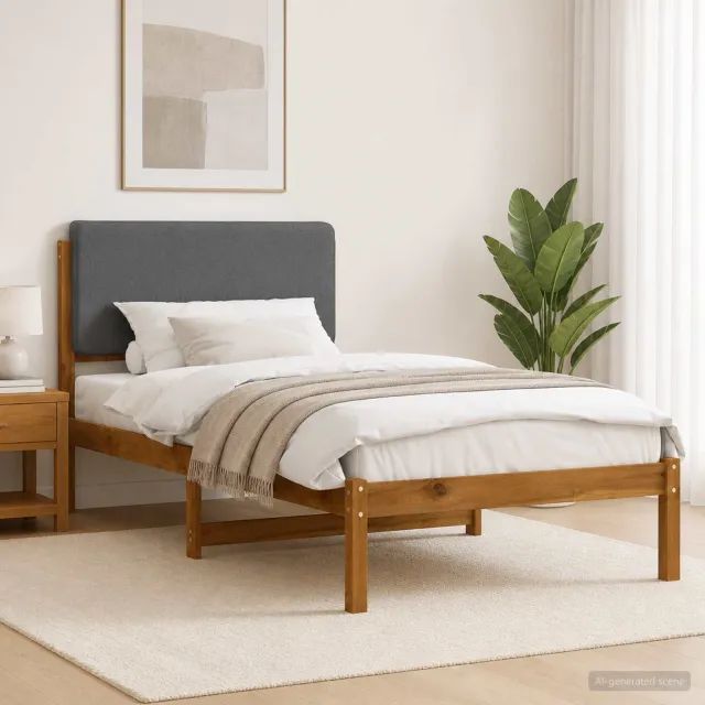 vidaXL Bedframe met gestoffeerd hoofdbord Naturel en lichtgrijs Tan